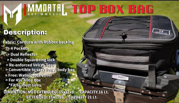 Topbox Bag for Motorcycle Extension Top Box Bag Convertible to Carry Body Bag Sling Bag with Dual Reflector for 65L 45L and Below Alloy Box